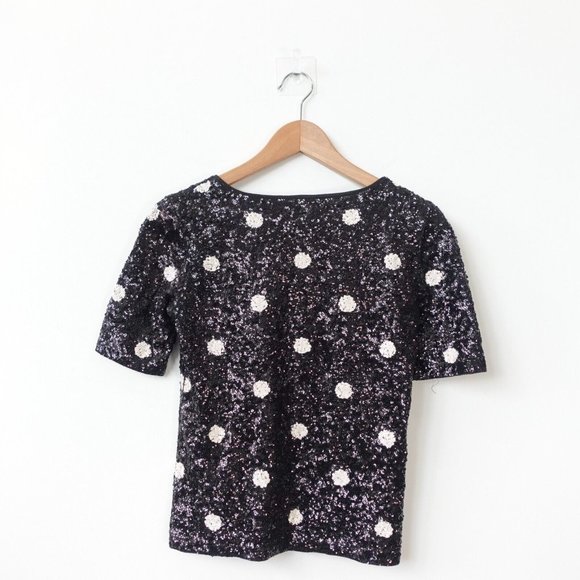 Black Sequin Top Women 2XS Cotton Blouse Party Club Allover Sparkle Bling J CREW - Picture 6 of 8